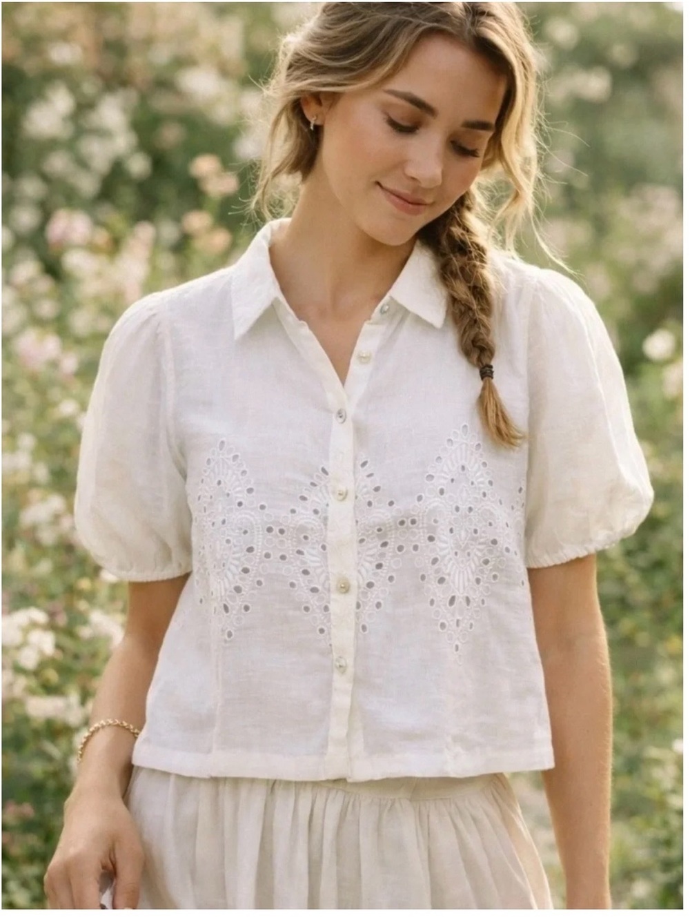 Joie Eyelet Linen Button Down Top